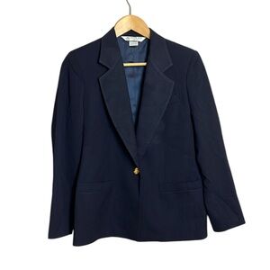 Austin Reed Petite Solid Navy Blue Single Button
Wool Gold Button Blazer 6P